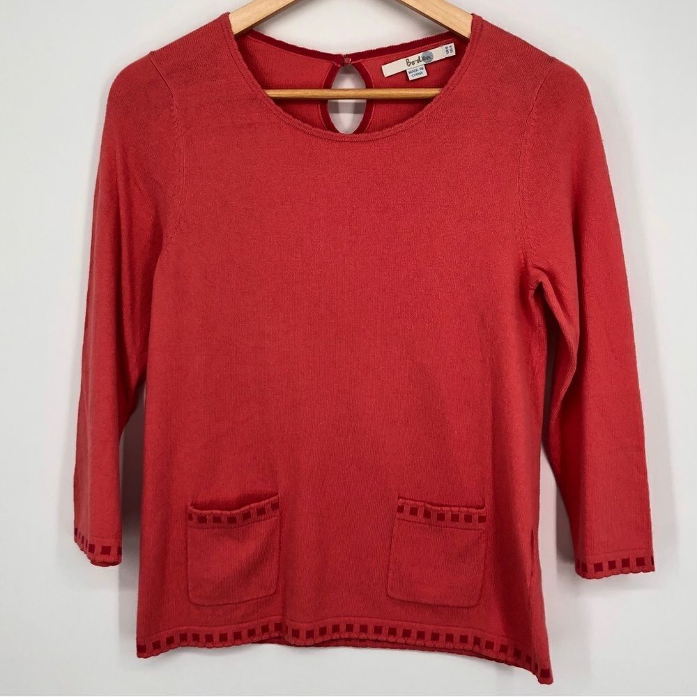 Boden Sweater Womens 4‎ Coral Orange Pink 3/4 Sleeve Pockets